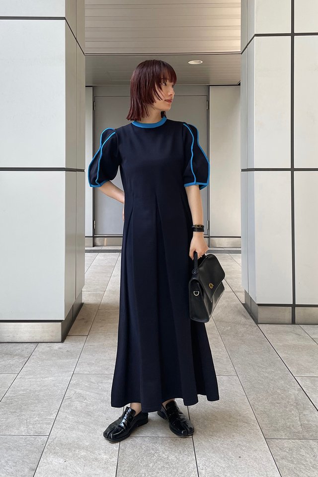 RIM.ARK | Curve line sleeve knit OP (LONG DRESS ) |RIM.ARK ONLINE