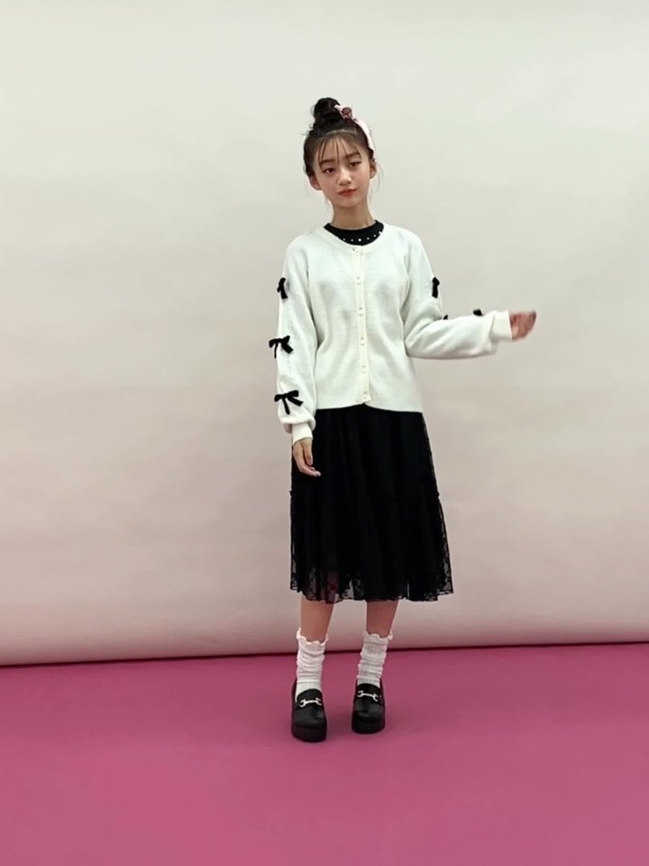 袖リボンカーディガン(S(140) アイボリー): ジュニア - ナルミヤ