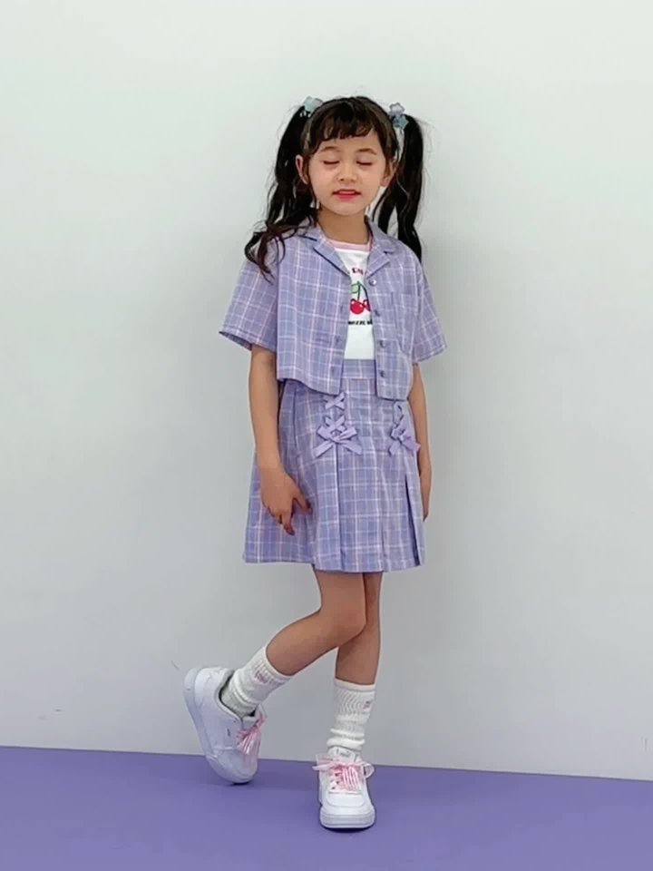 ほぼ未使用　メゾピアノ　チェックビスチェ　キュロット　セットアップ　140cm チェックシャツ セットアップ(110cm ラベンダー): キッズ