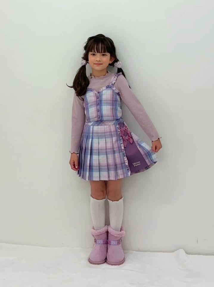 チェックビスチェ＆長袖Tシャツセット(110cm ピンク): キッズ