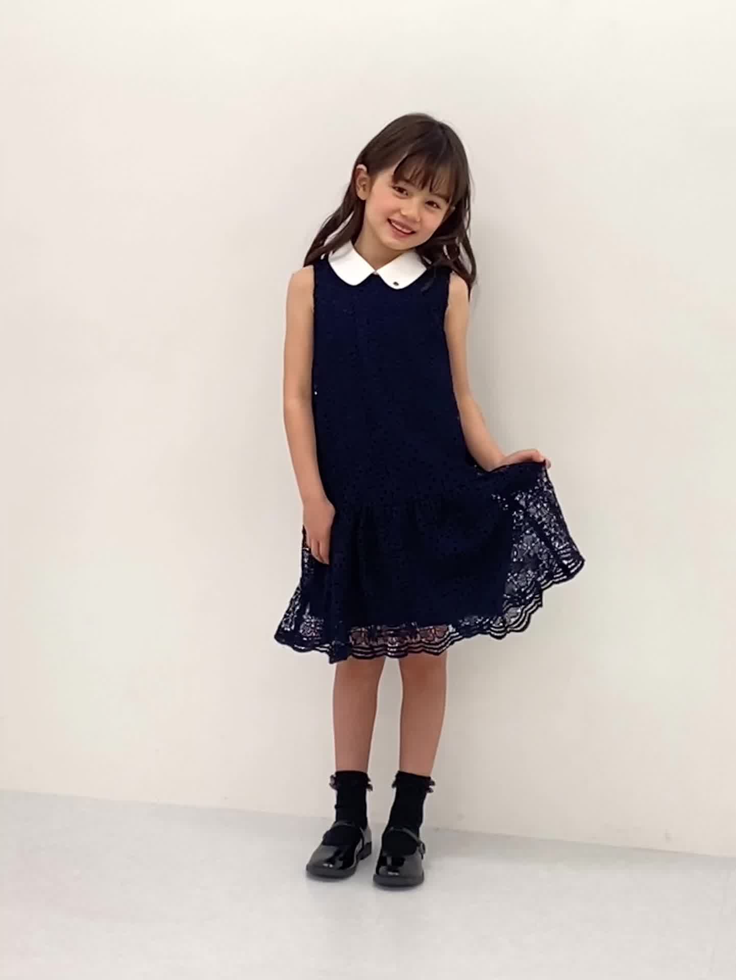 インファント・トドラー スペードフラワーレースワンピース(90cm 紺  