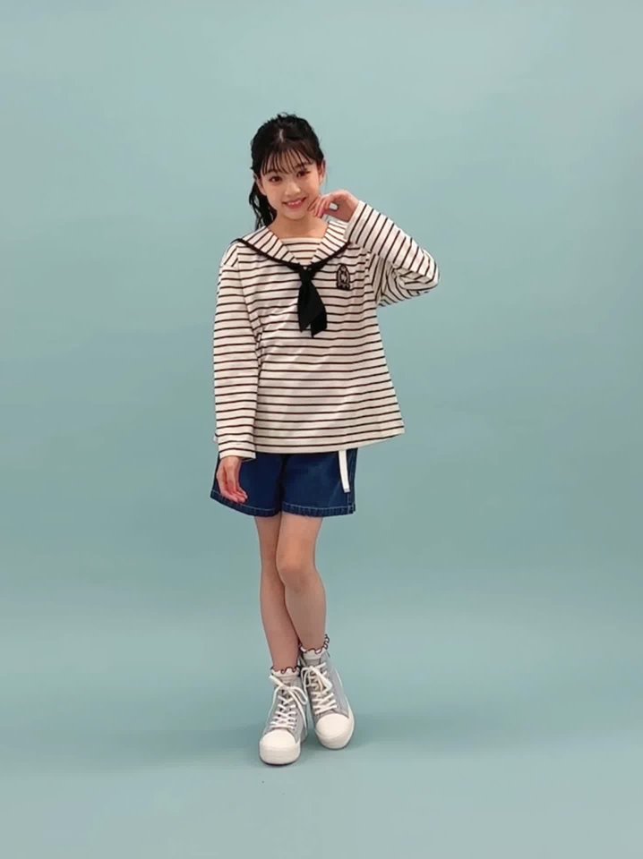 ヴィンテージ風ボーダーセーラー長袖Tシャツ(S(140) 黒 ヴィンテージ風ボーダーセーラー長袖Tシャツ(S(140) 黒