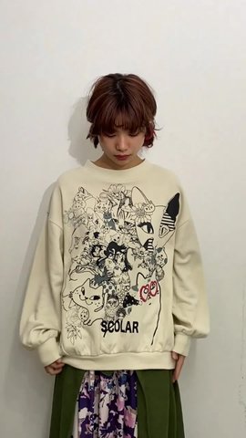 いろんなネコだらけプリント裏毛プルオーバー