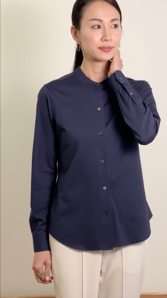 クラシックニットシャツ(36サイズ ブルー系): レディース 